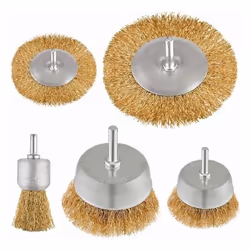Set 5 spazzole filo acciaio spazzola a tazza per trapano Set di 5 spazzole metalliche filo in acciaio ottonato. Ideale per ri ...
