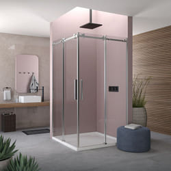 Box doccia angolare 75x90 cm scorrevole in cristallo temperato 8mm H200 cm profilo satinato lapo
