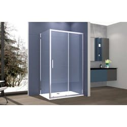 Box doccia 2 lati 90x100 cm fisso + porta scorrevole apertura laterale H195 cm SARA Cromato