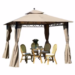 Gazebo da Giardino in Acciaio 3x3m Teli in Poliestere Bauer Beige - Vista aggiuntiva 2
