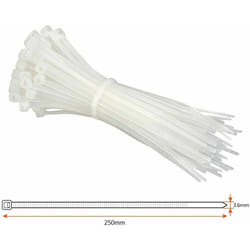 Oxford - 200 Pezzi Fascette Cablaggio Fascetta Elettricista 3.6 x 250 Mm In Nylon Bianco