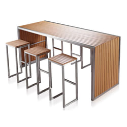 Set Bar Tavolo e 6 Sgabelli da Giardino in Acciaio e Sumpar Wood Kraus Donatello