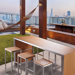 Set Bar Tavolo e 6 Sgabelli da Giardino in Acciaio e Sumpar Wood Kraus Donatello - Vista aggiuntiva 4
