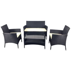 Set da Giardino Divano Poltrone e Tavolino in Polyrattan Morel Capri Nero