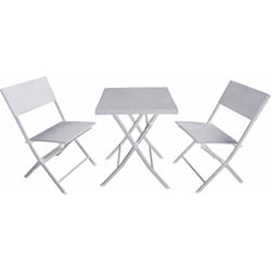 Set Tavolino e 2 Sedie Pieghevoli da Giardino in Acciaio e Rattan Becker Bianco
