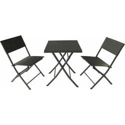 Set Tavolino e 2 Sedie Pieghevoli da Giardino in Acciaio e Rattan Becker Nero