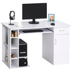 Scrivania da Ufficio Porta PC 120x60x74 cm con Mensole Ripiano Tastiera Bianca