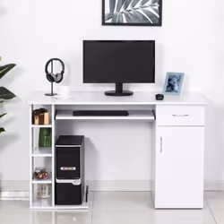 Scrivania da Ufficio Porta PC 120x60x74 cm con Mensole Ripiano Tastiera Bianca - Vista aggiuntiva 2