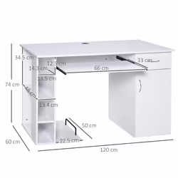 Scrivania da Ufficio Porta PC 120x60x74 cm con Mensole Ripiano Tastiera Bianca - Vista aggiuntiva 3