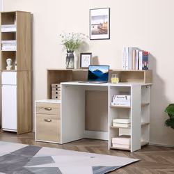 Scrivania da Ufficio Porta PC 137x55x92 cm in Legno MDF Legno Naturale e Bianco - Vista aggiuntiva 2