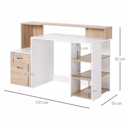 Scrivania da Ufficio Porta PC 137x55x92 cm in Legno MDF Legno Naturale e Bianco - Vista aggiuntiva 3
