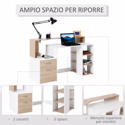 Scrivania da Ufficio Porta PC 137x55x92 cm in Legno MDF Legno Naturale e Bianco - Vista aggiuntiva 4
