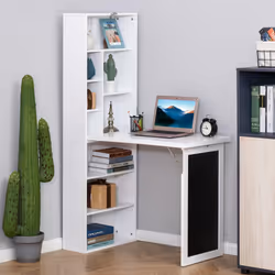 Scrivania da Ufficio Pieghevole con Libreria 98x51x153 cm Bianca - Vista aggiuntiva 2