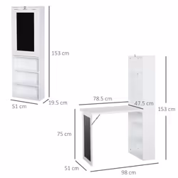 Scrivania da Ufficio Pieghevole con Libreria 98x51x153 cm Bianca - Vista aggiuntiva 3