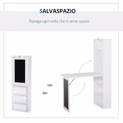 Scrivania da Ufficio Pieghevole con Libreria 98x51x153 cm Bianca - Vista aggiuntiva 4