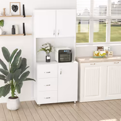 Credenza 2 Armadietti 1 Ripiano 3 Cassetti 80x39,5x193,5 cm in Legno Bianca - Vista aggiuntiva 2