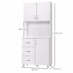 Credenza 2 Armadietti 1 Ripiano 3 Cassetti 80x39,5x193,5 cm in Legno Bianca - Vista aggiuntiva 3