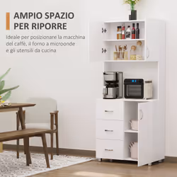 Credenza 2 Armadietti 1 Ripiano 3 Cassetti 80x39,5x193,5 cm in Legno Bianca - Vista aggiuntiva 4