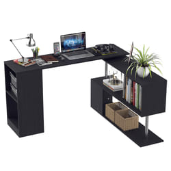Scrivania Angolare da Ufficio 140x120x78,2 cm con Cassetti e Scaffale Girevole Nera