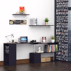 Scrivania Angolare da Ufficio 140x120x78,2 cm con Cassetti e Scaffale Girevole Nera - Vista aggiuntiva 2