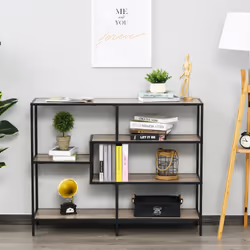 Libreria Scaffale 5 Ripiani 120x32x95 cm in Legno e Metallo Nero - Vista aggiuntiva 2
