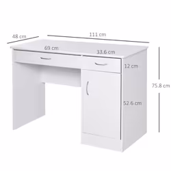 Scrivania da Ufficio Porta PC 2 Cassetti 1 Anta 111x48x75,8 cm in Legno Bianco - Vista aggiuntiva 3