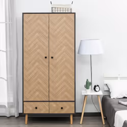Armadio 2 Ante 2 Cassetti 90x50x190 cm in Legno Grigio Scuro - Vista aggiuntiva 2