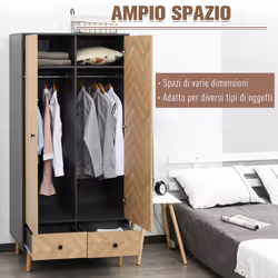 Armadio 2 Ante 2 Cassetti 90x50x190 cm in Legno Grigio Scuro - Vista aggiuntiva 4