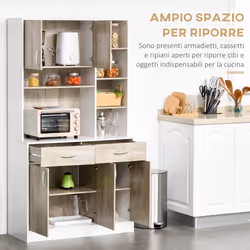 Mobile da Cucina Credenza con Ante Cassetti e Vani Apeti 100x39x180 cm - Vista aggiuntiva 4