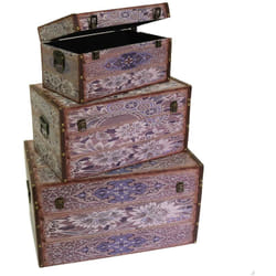 Set 3 Bauli Rettangolari in Similpelle Design Fiori Grigi