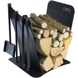 Crea - Portalegna per Camino da Interno con 3 Attrezzi 430X380X540 cm in Acciaio Duna Nero