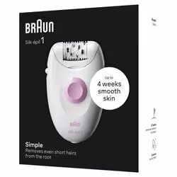 Braun Silk-épil 1 1-000, Epilatore Elettrico Donna Con Cavo, Pelle Liscia Per Settimane, Bianco/Rosa - Vista aggiuntiva 4