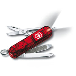 Victorinox - Swiss Army Knife Signature Lite, incl. penna a sfera e luce led, 7 funzioni, manico in abs, 24 gr, colore rosso trasparente