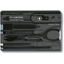 Victorinox - Carta svizzera multiuso Swiss Card Classic, con 10 funzioni, incl. forbici e penna, nero trasparente