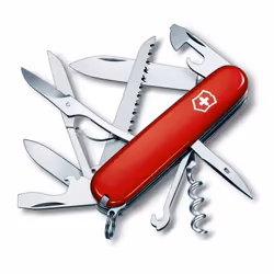 Victorinox Huntsman, Coltello a serramanico, Coltello multiuso, Acciaio inox, Rosso, 15 strumenti, 9,1 cm