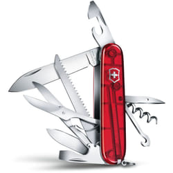 Victorinox - Coltello svizzero Huntsman, con forbici e sega per legno, 15 funzioni, per il campeggio, colore rosso trasparente