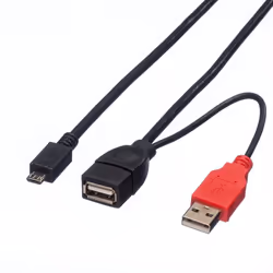 ROLINE 19.08.1009, 1 m, USB A, Micro-USB B, USB 2.0, Nero