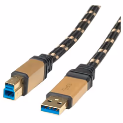 ROLINE 11.88.8900, 0,8 m, USB A, USB B, USB 3.2 Gen 1 (3.1 Gen 1), Maschio/Maschio, Nero, Oro