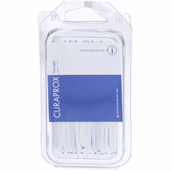 Curaprox Df 967 Flosspic combina filo interdentale e stuzzicadenti in un unico strumento ergonomico, ideale per l'uso in viag ...
