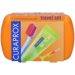 Curaprox Travel Set Kit da Viaggio Spazzolino Scovolini e Dentifricio Orange