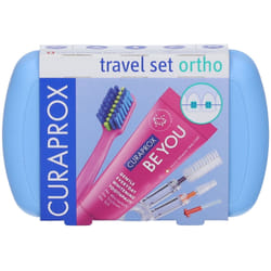 Curaprox Travel Set Ortho Blu con Spazzolino + Dentifricio Sbiancante + 3 Scovolini