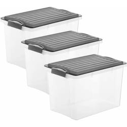 Rotho - Compact Set Di 3 Scatole Con Coperchio, Plastica (Pp) Senza Bpa, Grigio (Antracite)/Trasparente, 40 x 28 x 34.4 Cm