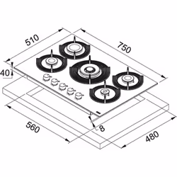 Franke FHMF 755 4G DC C BK Nero Da incasso 75 cm Gas 5 Fornello(i) - Vista aggiuntiva 2