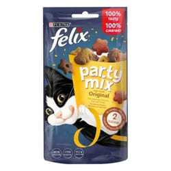 Purina FELIX Party Mix Gatto Snack Cheezy Mix Aromatizzato con formaggio Cheddar, Gouda e Edamer (60 g)