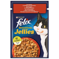 FELIX Sensations Jellies Gatto con Manzo in Gelatina e Pomodoro 85g FELIX® Sensations® Jellies è una gamma di ricette irresis ...