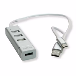 ROLINE 14.02.5037, USB 2.0, USB 2.0, 480 Mbit/s, Argento, Bianco, Alluminio, 24 mm