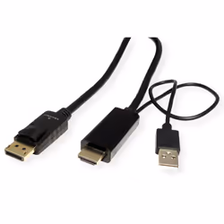 ROLINE 11045993 3 m HDMI + USB Type-A DisplayPort Nero