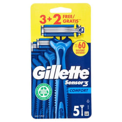 Gillette - sensor 3 comfort rasoio da uomo usa e getta. 3 rasoi + 2 gratis