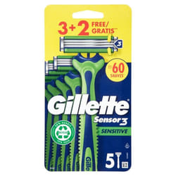 Gillette - sensor 3 sensitive rasoio da uomo usa e getta 3 rasoi + 2 gratis