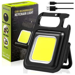 No Brand - Torcia Mini Portachiavi Ricaricabile Impermeabile - Luce Tascabile Con Staffa Pieghevole Apribottiglie e Base Magnetica (Cob Keychain